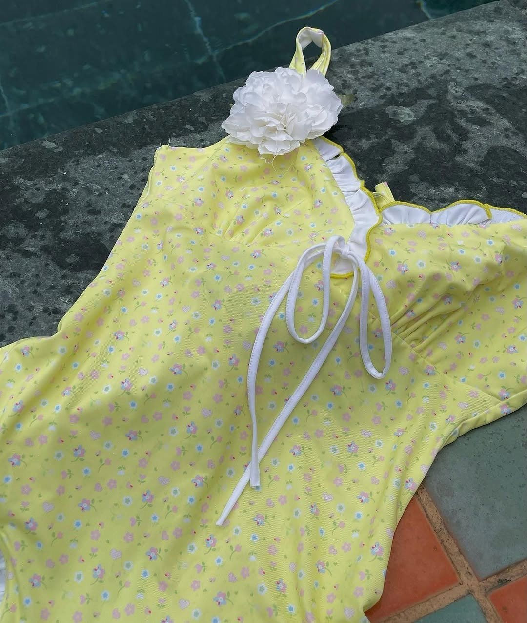 Lemon Bloom Ruffled One-Piece Swimsuit
