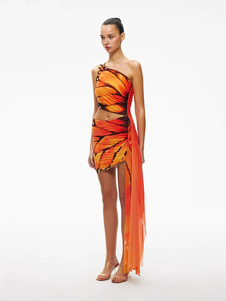 Tropical Butterfly Halter Cut-Out Dress