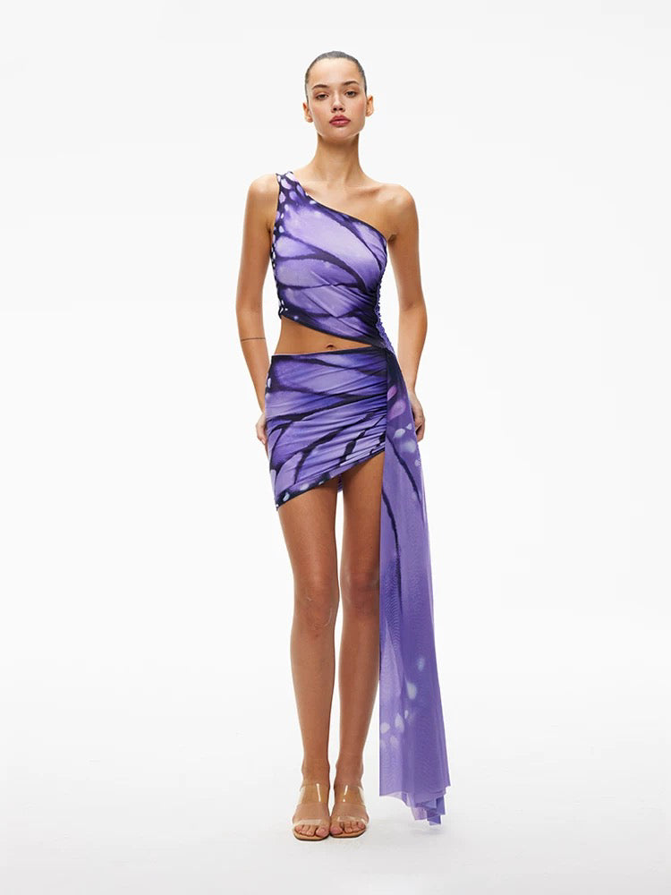 Tropical Butterfly Halter Cut-Out Dress