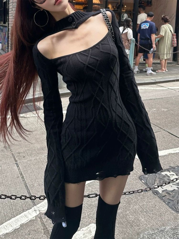 Cut-Out Knit Mini Dress