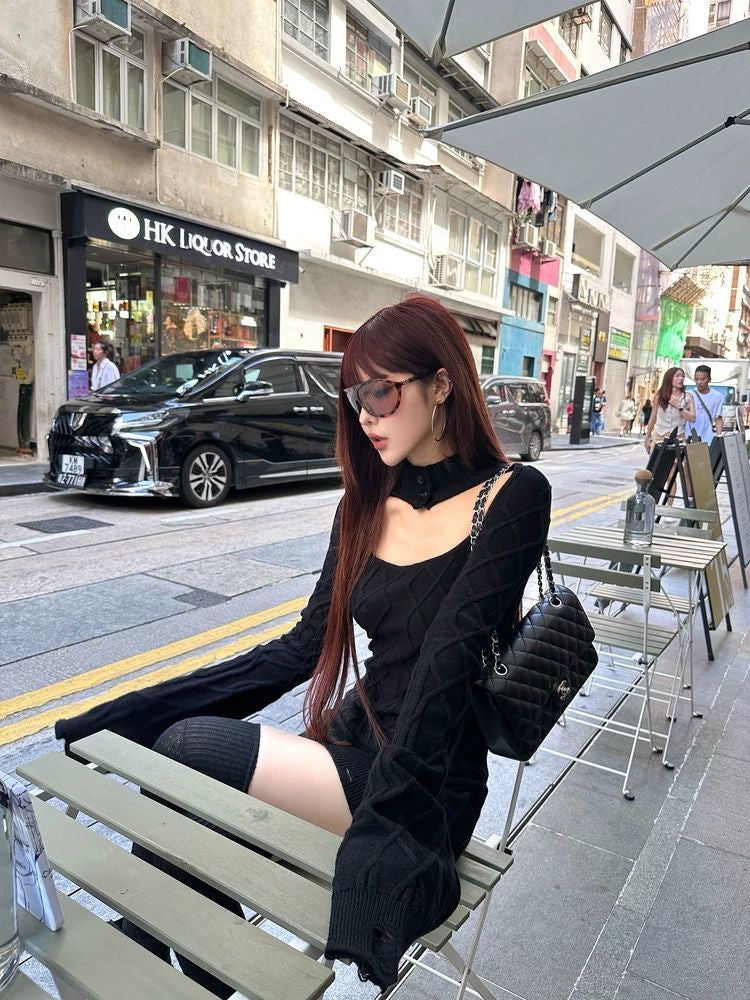Cut-Out Knit Mini Dress