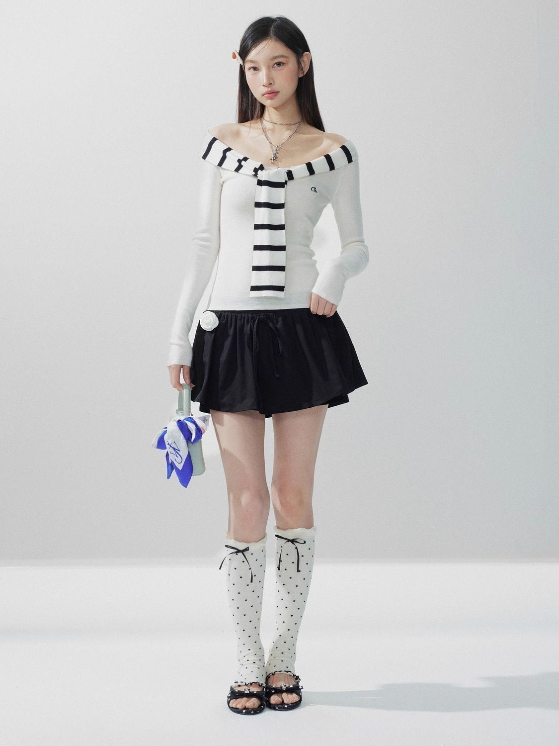 Paris Stripe Off-Shoulder Knit Top