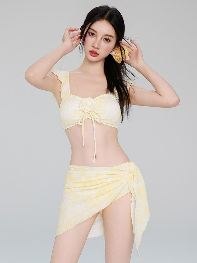 Light Yellow Bikini Three-Piece Set
