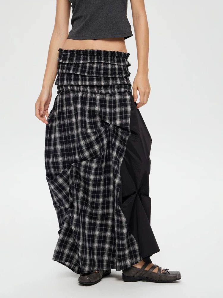 Dual-Wear Structured Plaid Strapless Maxi Dress