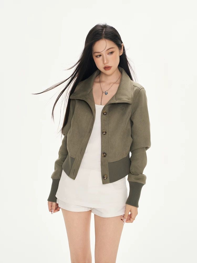 Cropped Suede-Look Jacket – Waist-Defined Slim Fit