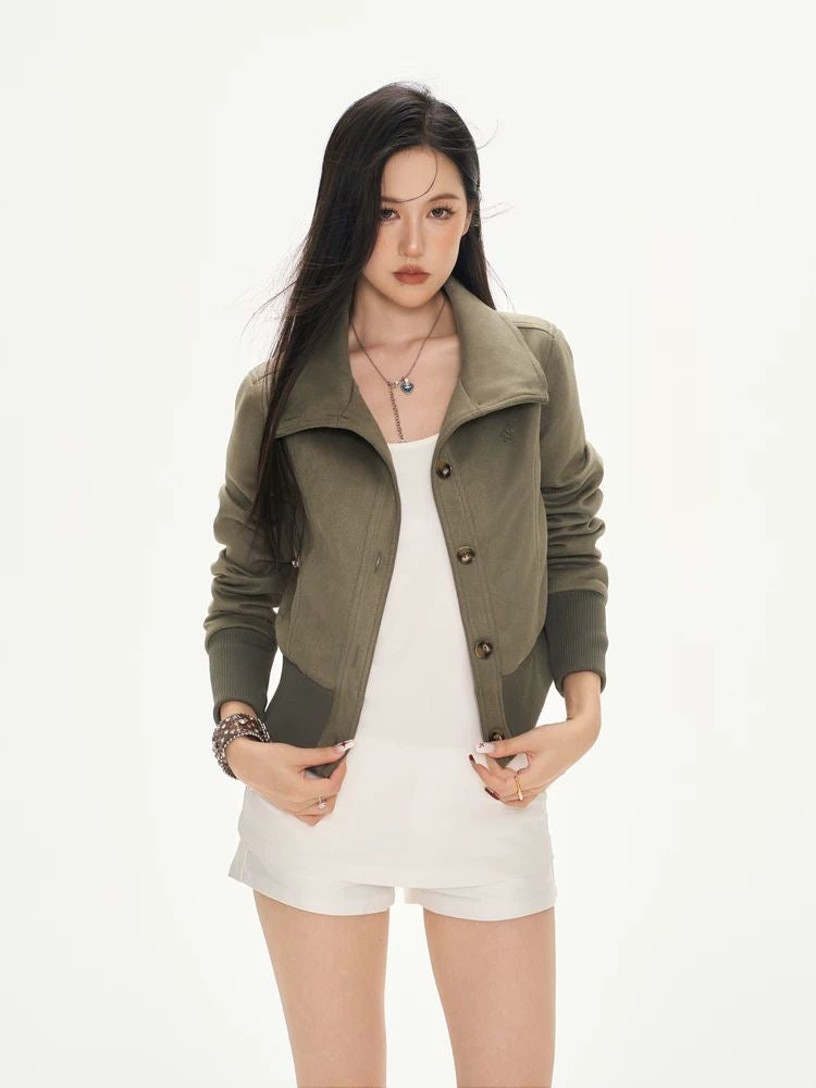 Cropped Suede-Look Jacket – Waist-Defined Slim Fit