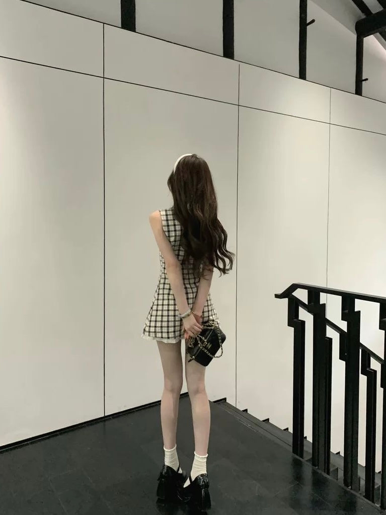 Plaid Bow-Tie Mini Dress