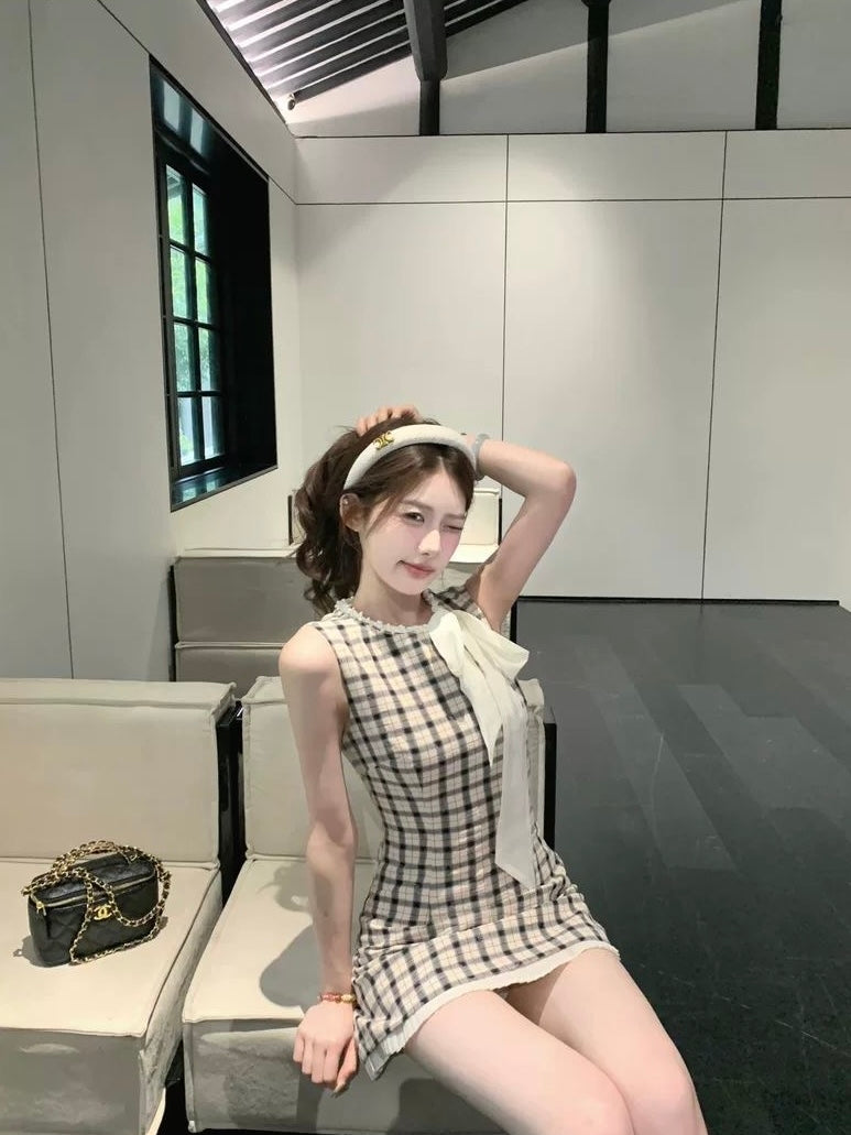 Plaid Bow-Tie Mini Dress