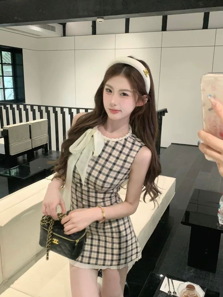 Plaid Bow-Tie Mini Dress
