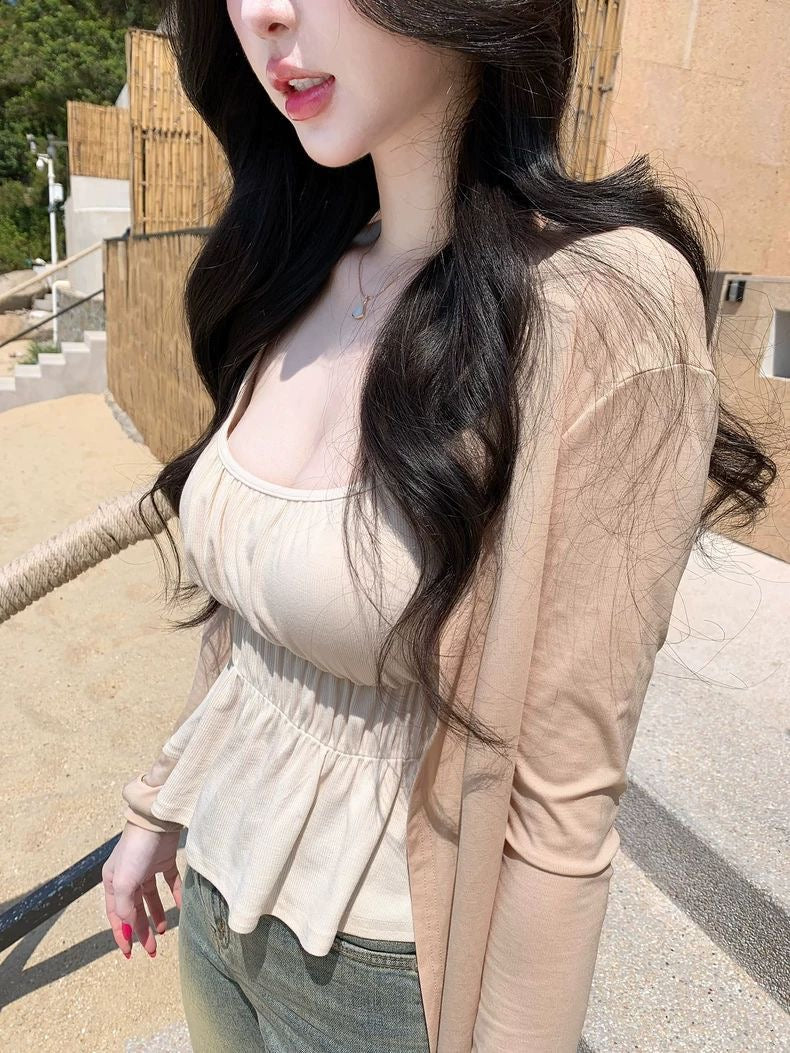 INNA Moonlight Café Ruched Peplum Cardigan Top