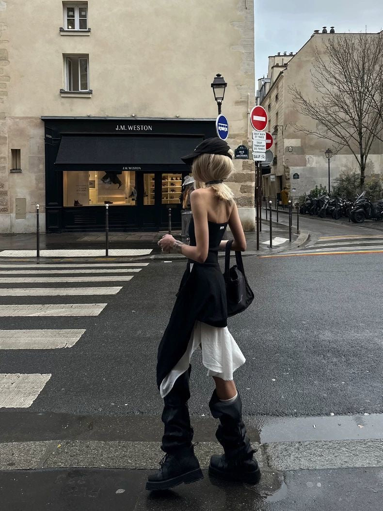 Black Strapless Asymmetrical Dress