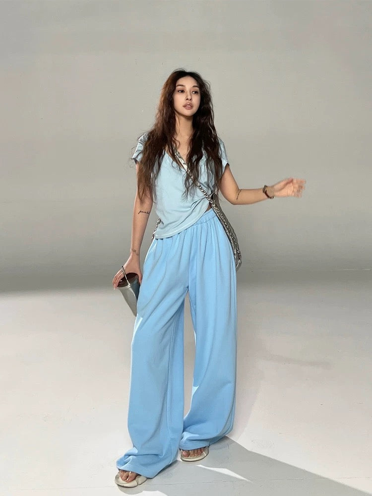 Candy Blue Cozy Set – High-Waisted Hoodie & Floor-Length Joggers