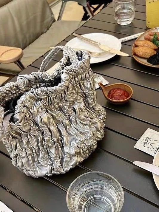 'Sliver Photosphere' - Silver Pleated Crossbody Bag