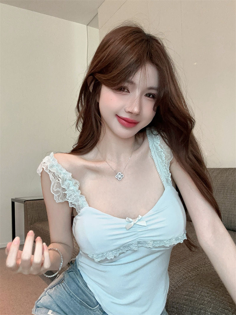 Lace Ruffle Padded Tank