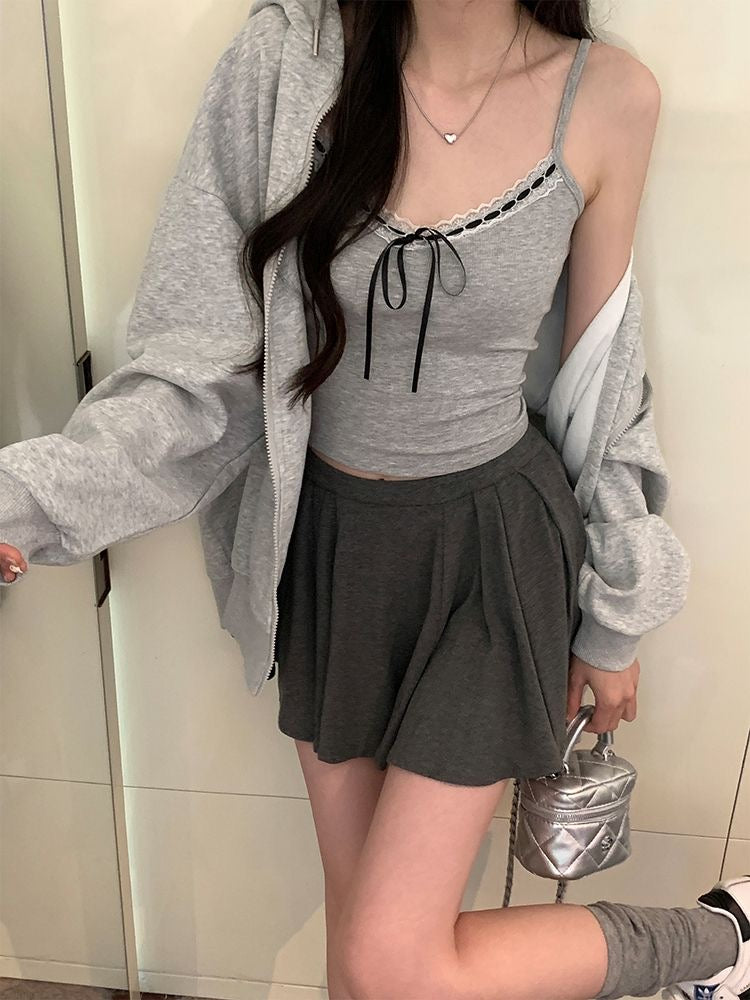 Grey Bowknot Camisole With Built-In Padding