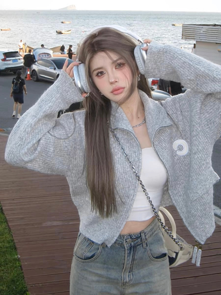 'Urban Edge' - Asymmetrical Zip Grey Cardigan