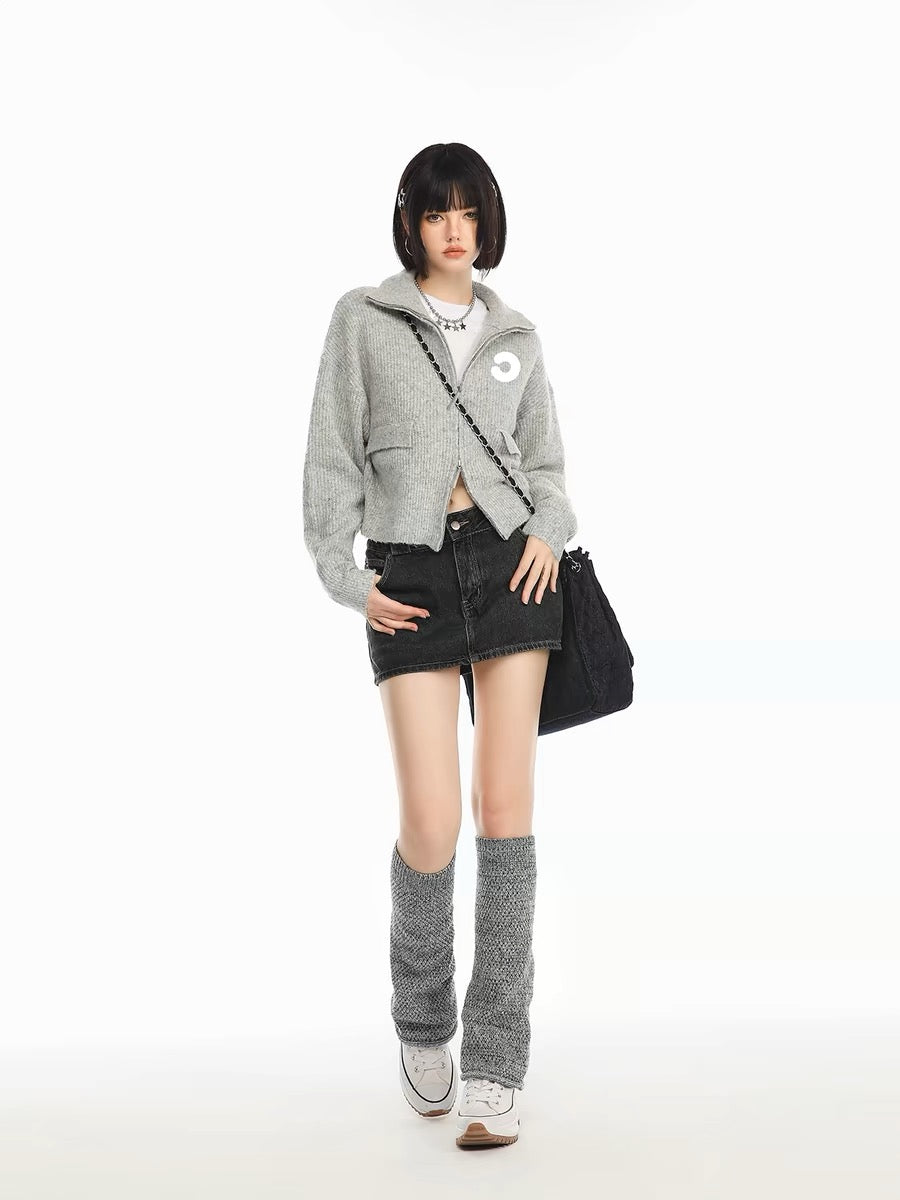 'Urban Edge' - Asymmetrical Zip Grey Cardigan