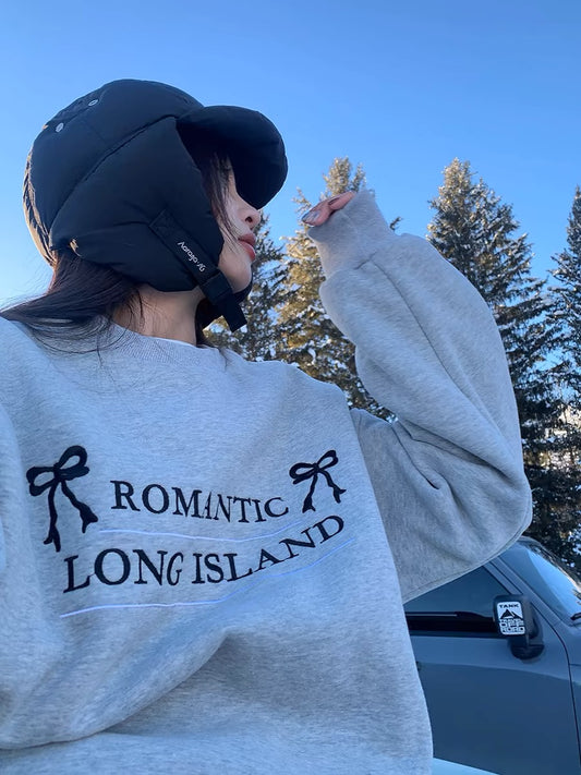ROMANTIC LONG ISLAND - Grey Printed Hoodie
