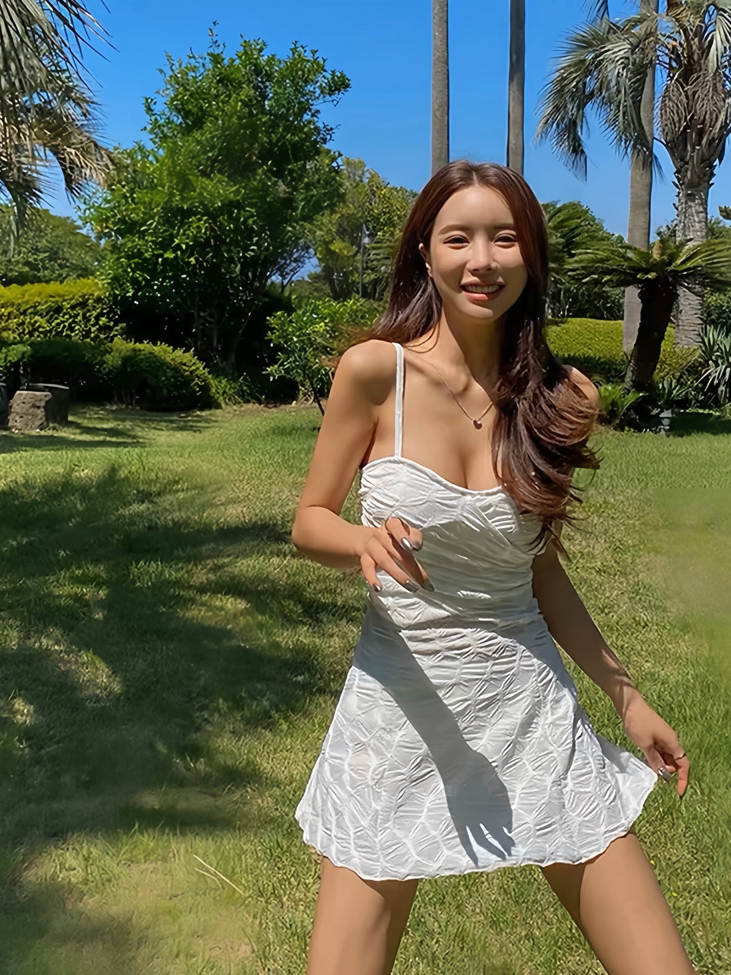 White Ruched Swim Dress