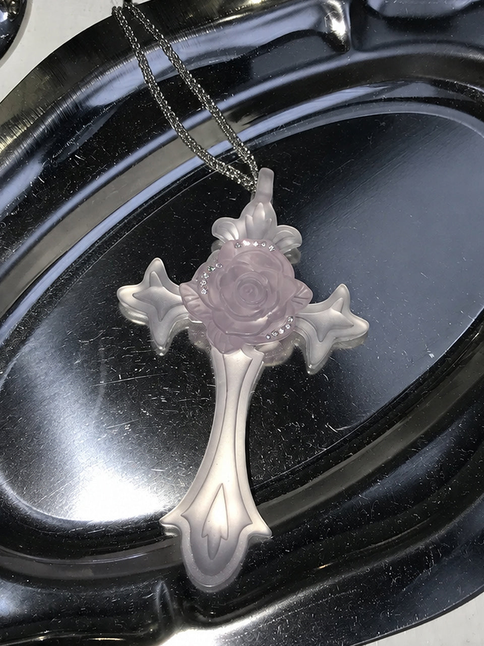 LUVISTRUE RL Rose Cross Necklace in Purple