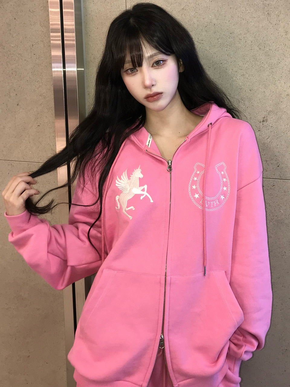 LUVISTRUE EL UNICORN HOOD ZIP UP IN PINK