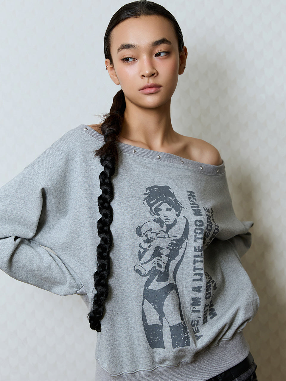 LUVISTRUE GT ONE SHOULDER SWEATSHIRT IN GRAY