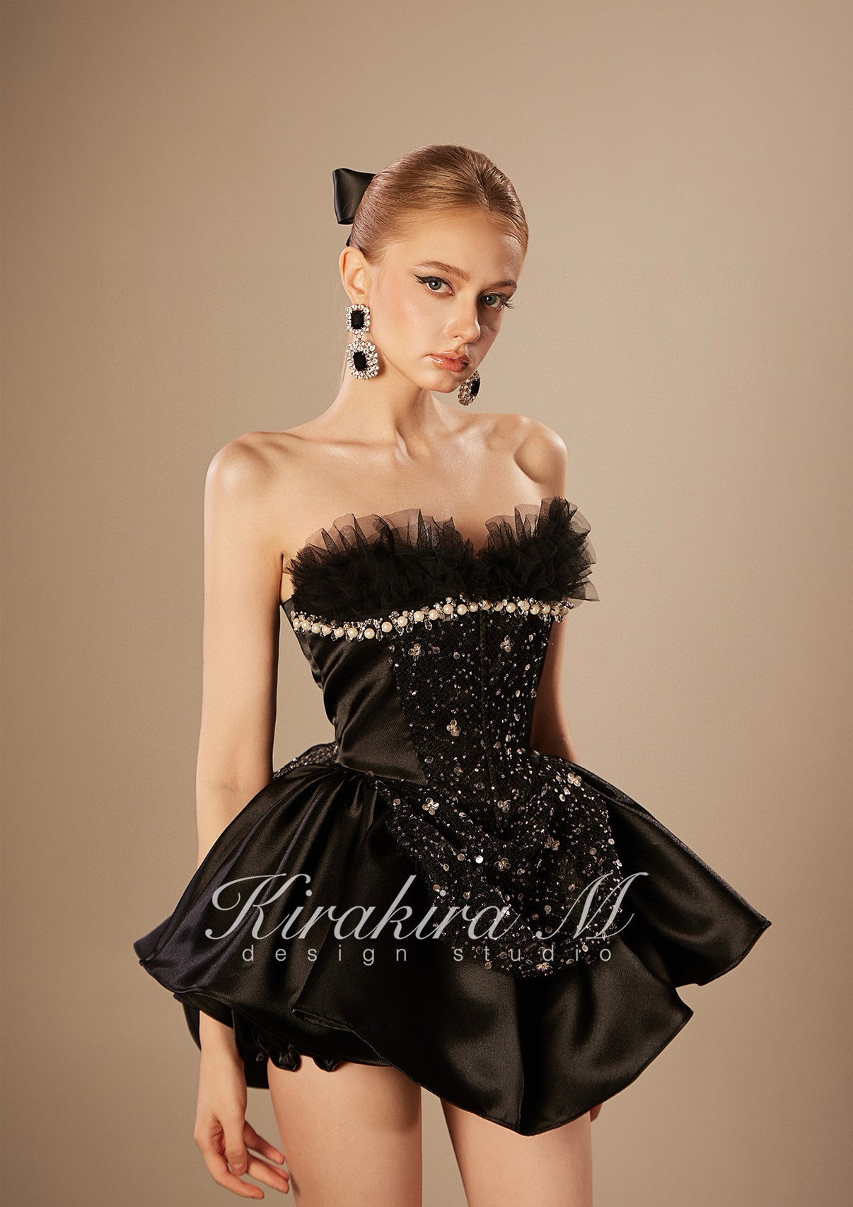 KIRAKIRA M Black Sheath Beaded Princess Mini Dress