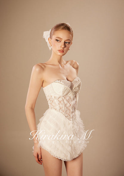 KIRAKIRA M White Fishbone Sheath Mini Dress