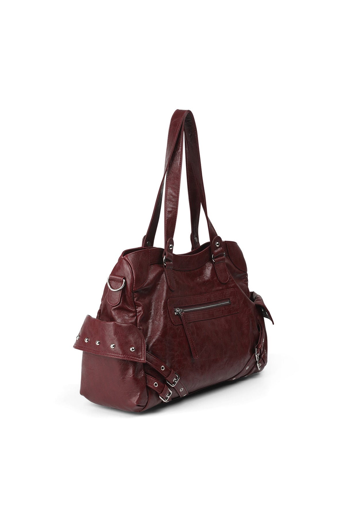 STUD POCKET BIG BAG IN BURGUNDY — image 3