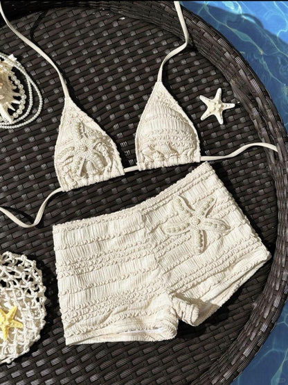 Ivory Pearl Starfish Bikini Set with Shorts