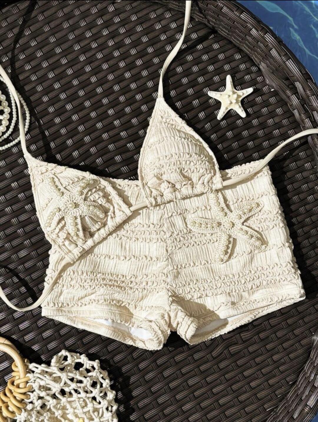 Ivory Pearl Starfish Bikini Set with Shorts