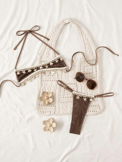 Chocolate Seashell Crochet Bikini Set