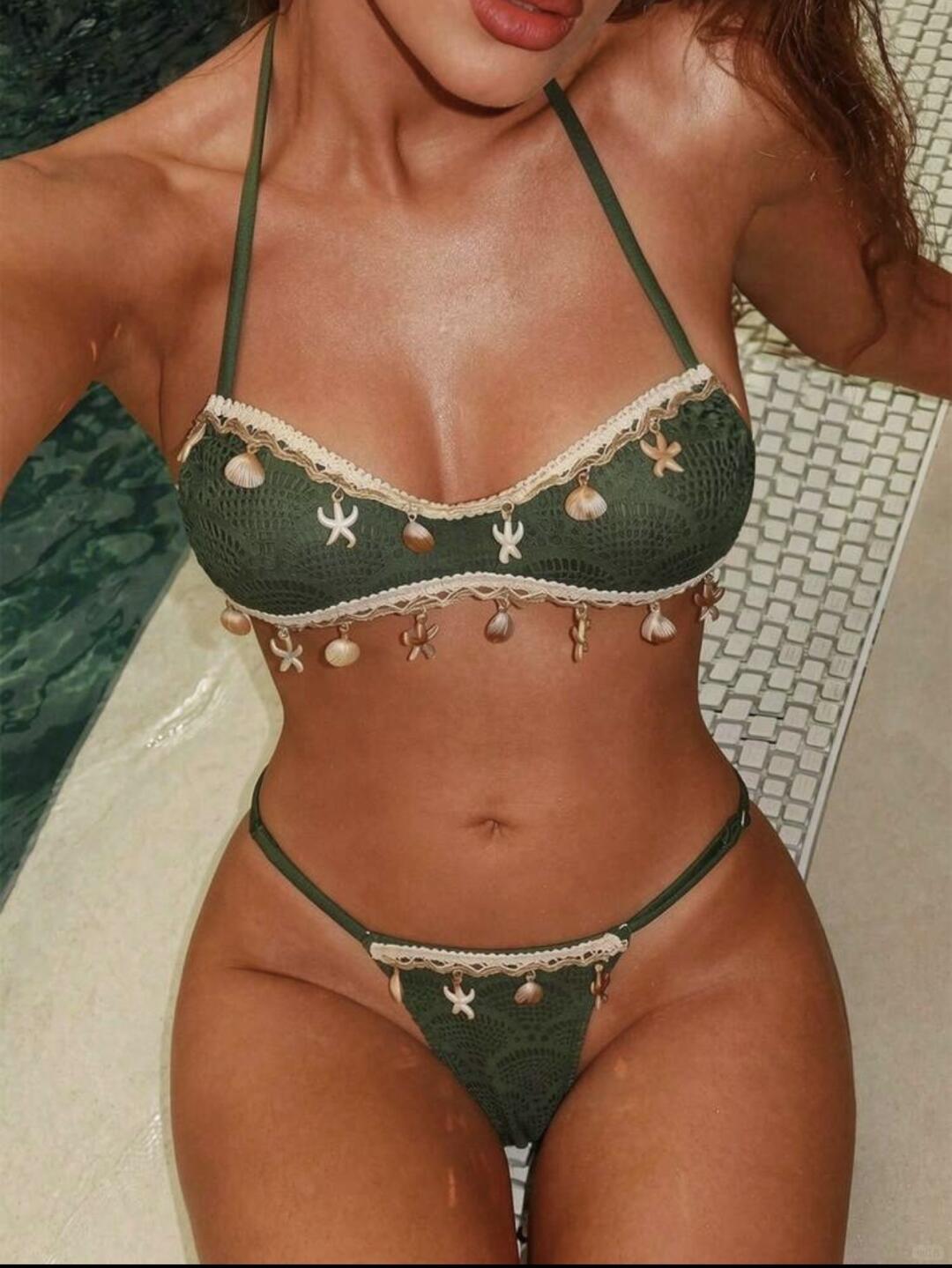 Chocolate Seashell Crochet Bikini Set