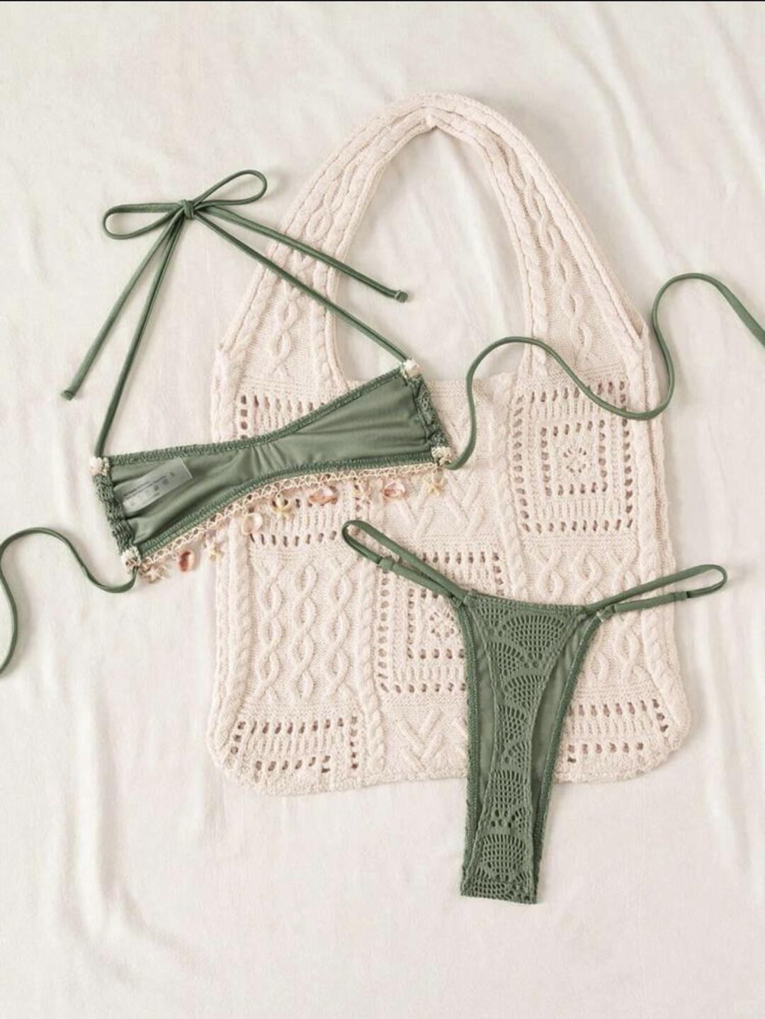 Chocolate Seashell Crochet Bikini Set