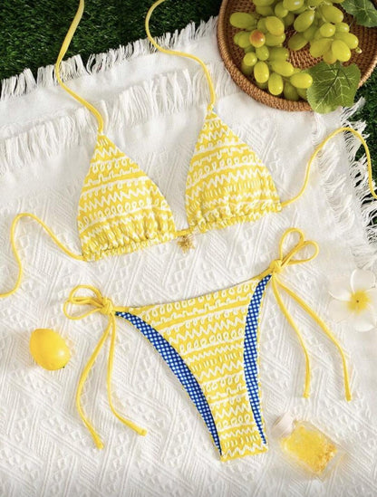 Lemon Gingham Triangle Bikini Set