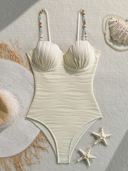 Ivory Shell Ruched One Piece Swimsuit