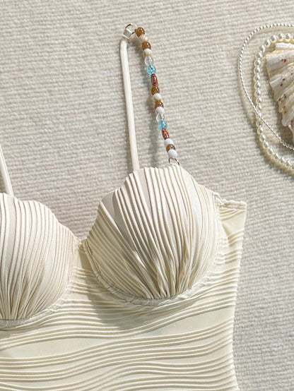 Ivory Shell Ruched One Piece Swimsuit