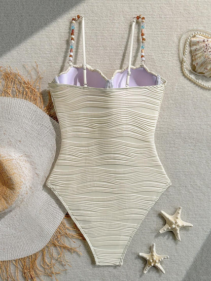 Ivory Shell Ruched One Piece Swimsuit