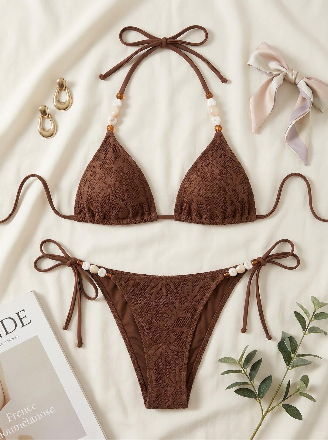 Chocolate Pearl Crochet String Bikini Set
