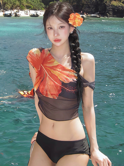 Sunset Hibiscus One-Shoulder Bikini Set image 1