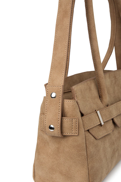 FAUX SUEDE TWO-WAY BAG IN BEIGE — image 9