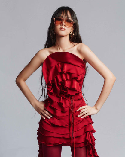 MUST HAVE Floral ruffle mini with pearl detailing — Must Have