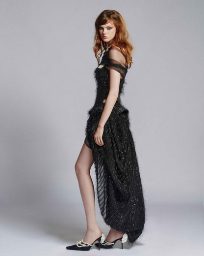 MUST HAVE Glitter fringe mullet dress with pearl detailing — Must Have