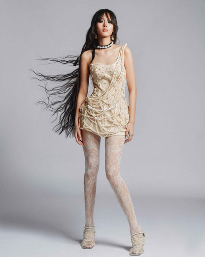 MUST HAVE One-shoulder mini dress with pearl detailing — Must Have
