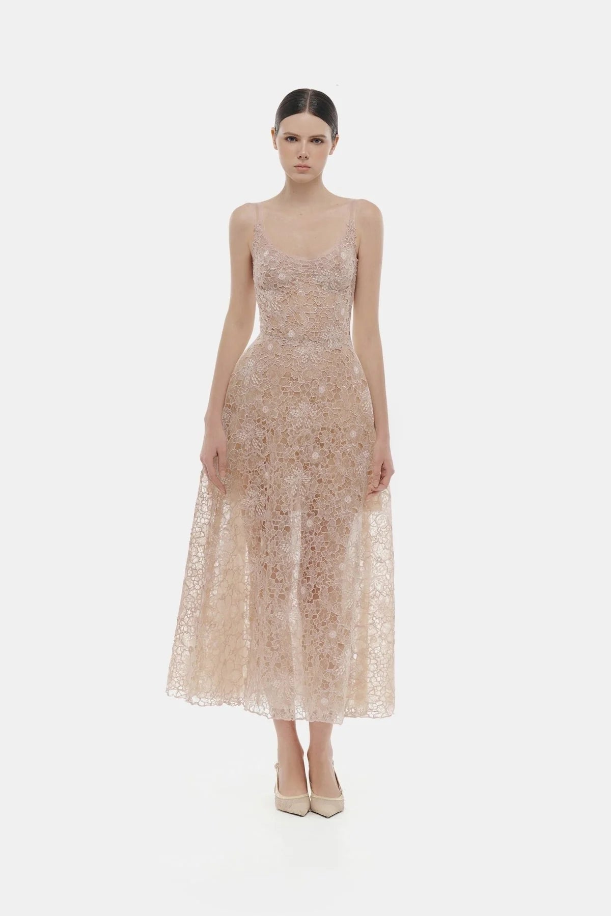 [品牌授权] MONTSAND Flower Lace Midi Dress - Nude