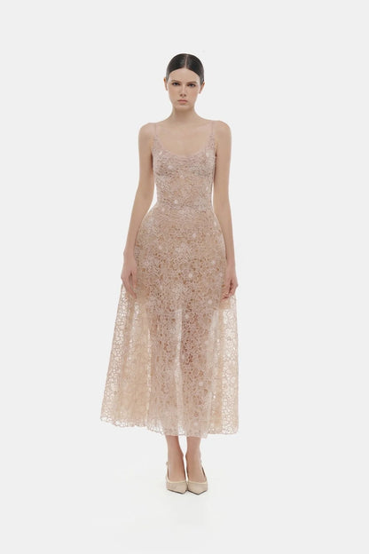 [品牌授权] MONTSAND Flower Lace Midi Dress - Nude