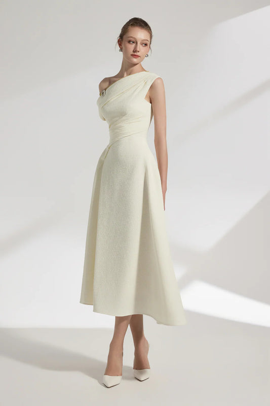 [品牌授权] BYDENIO Elan Two-tone Off-shoulder Midi Dress