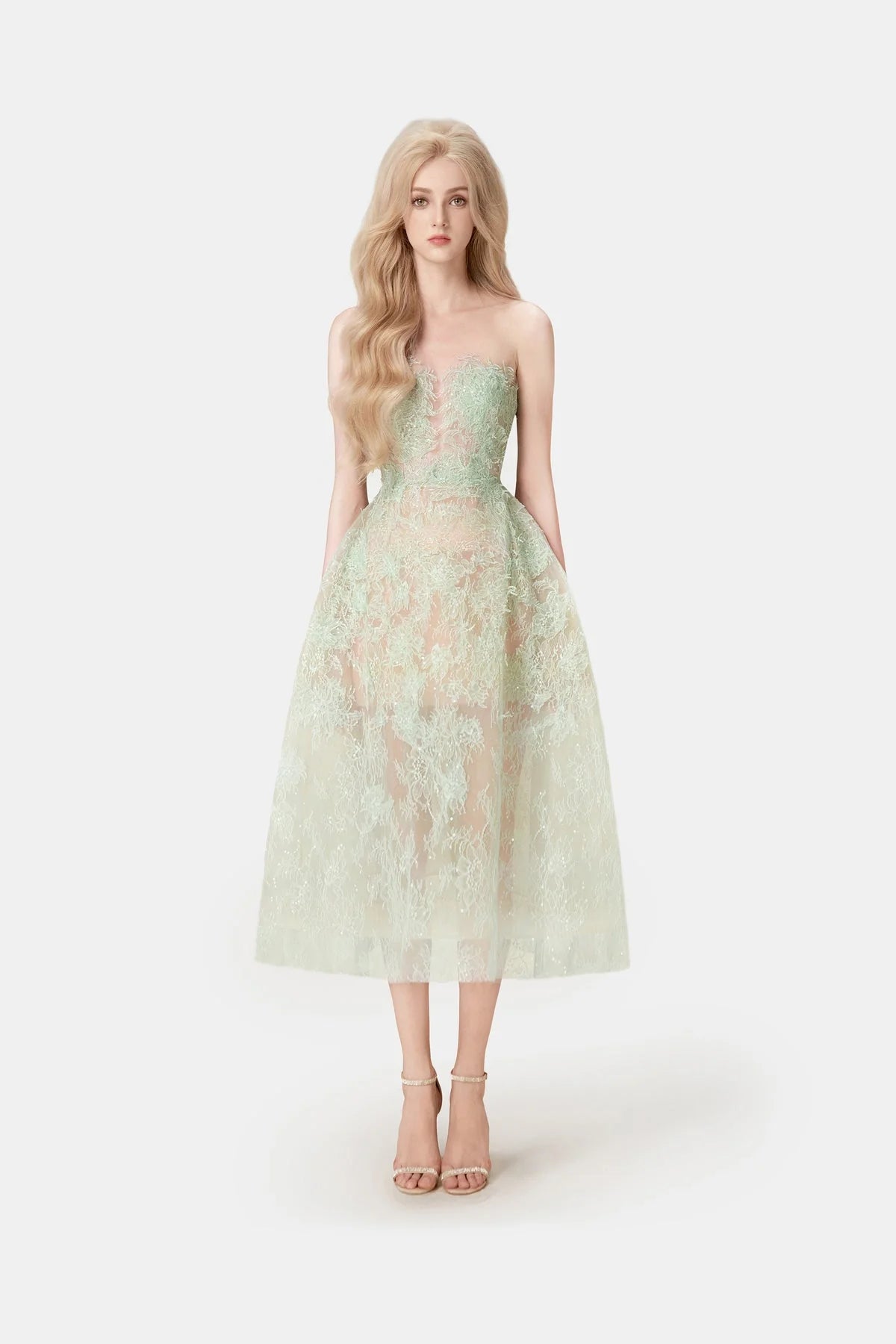 [品牌授权] MONTSAND Green Beaded Lace Maxi Dress