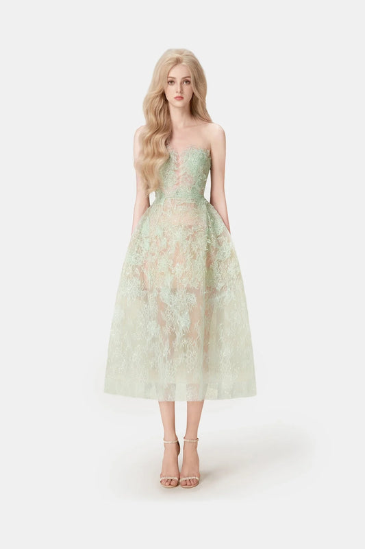 [品牌授权] MONTSAND Green Beaded Lace Maxi Dress