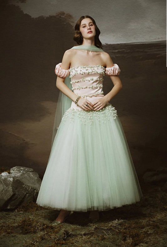 [品牌授权] LINH PHUNG Green Persephone Pink Maxi Dress